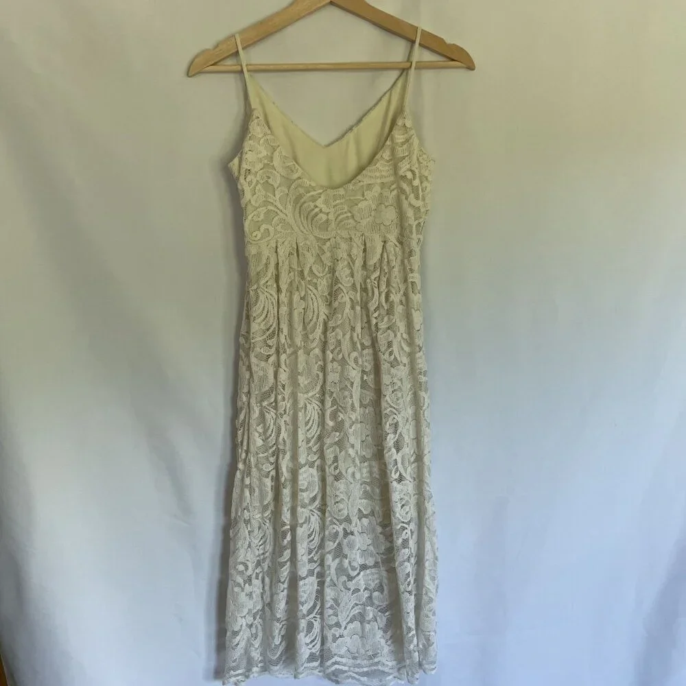 H&M white lace midi dress floral v-neck style comfortable low back summer dress - Picture 7 of 8